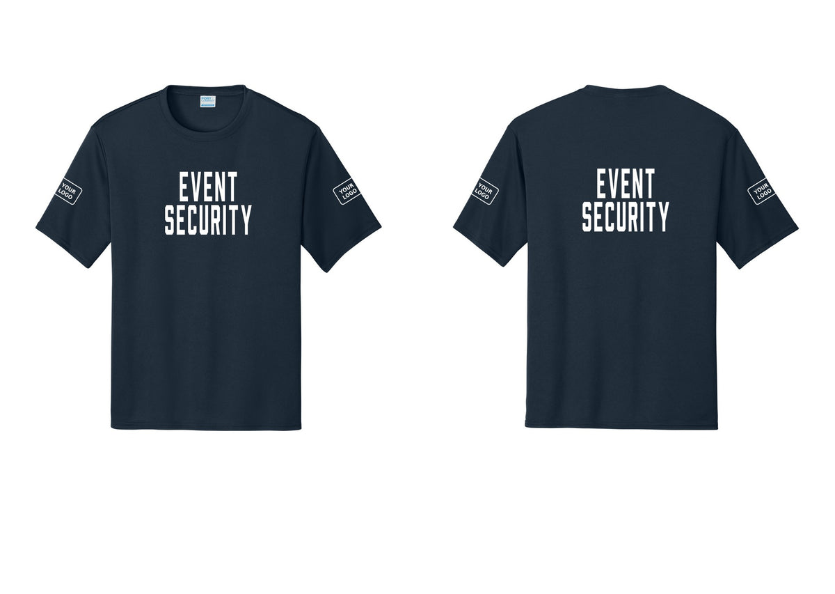 NYC Factory Custom Logo Event Security Performance T-Shirt (Classic) - Front + Back + Your Logo Sleeves - Navy