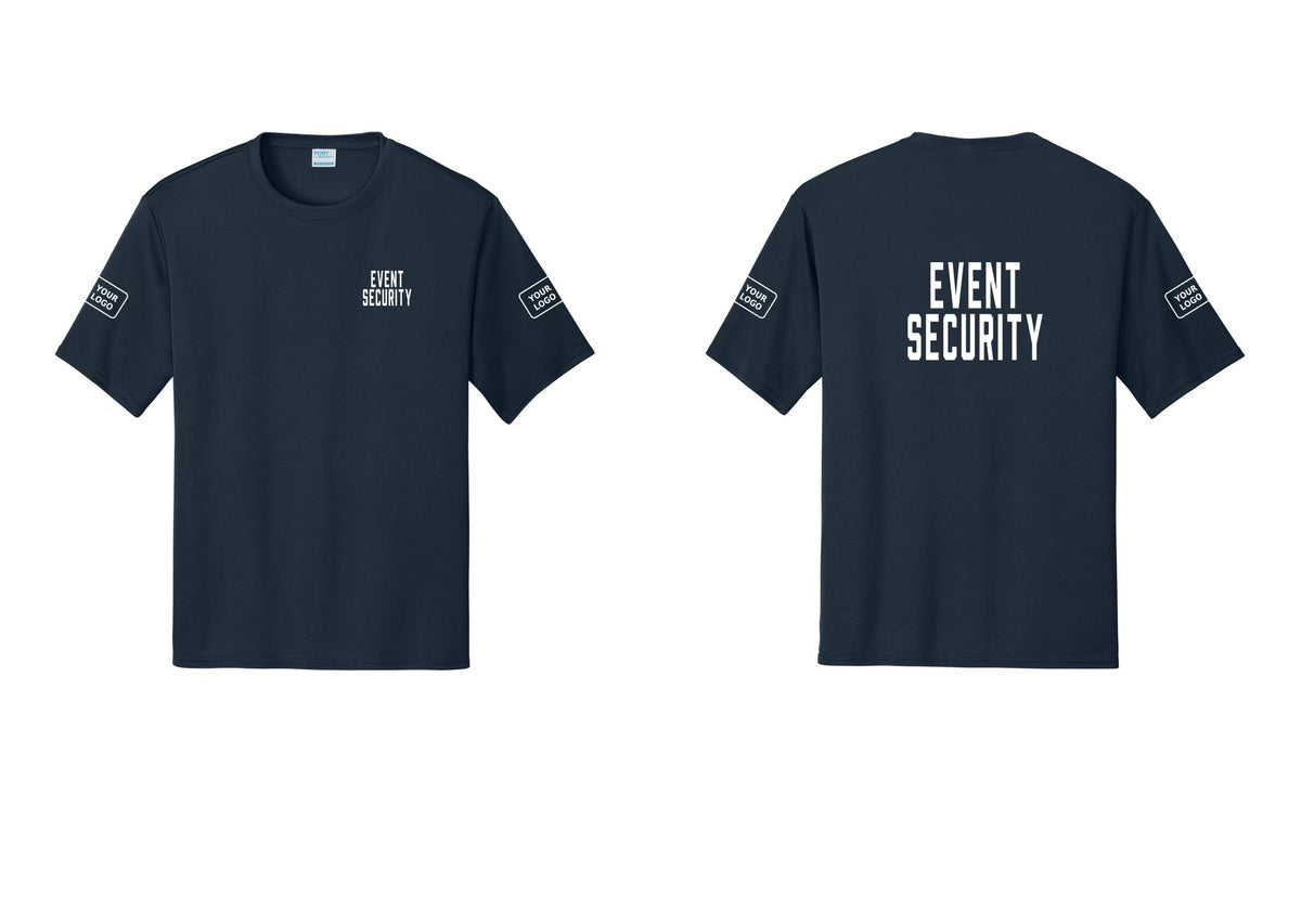 NYC Factory Custom Logo Event Security Performance T-Shirt (Classic) - Chest + Back + Your Logo Sleeves - Navy