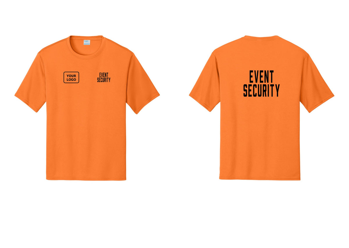 NYC Factory Custom Logo Event Security Performance T-Shirt (Classic) - EVENT SECURITY + Your Logo + Back - Neon Orange