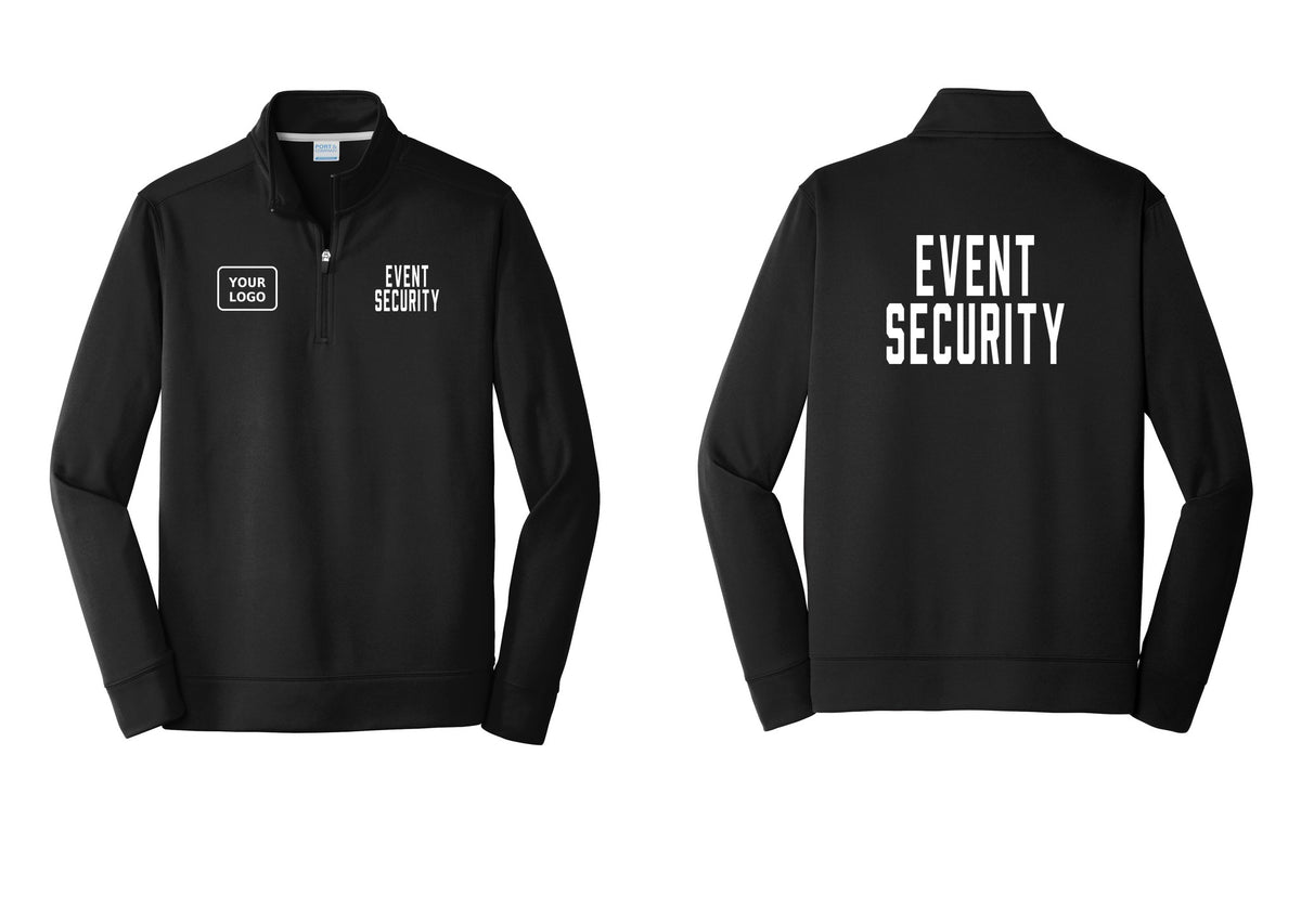 NYC Factory Custom Logo Event Security Performance Fleece 1/4-Zip Pullover Sweatshirt (Classic) - EVENT SECURITY + Your Logo + Back - Black