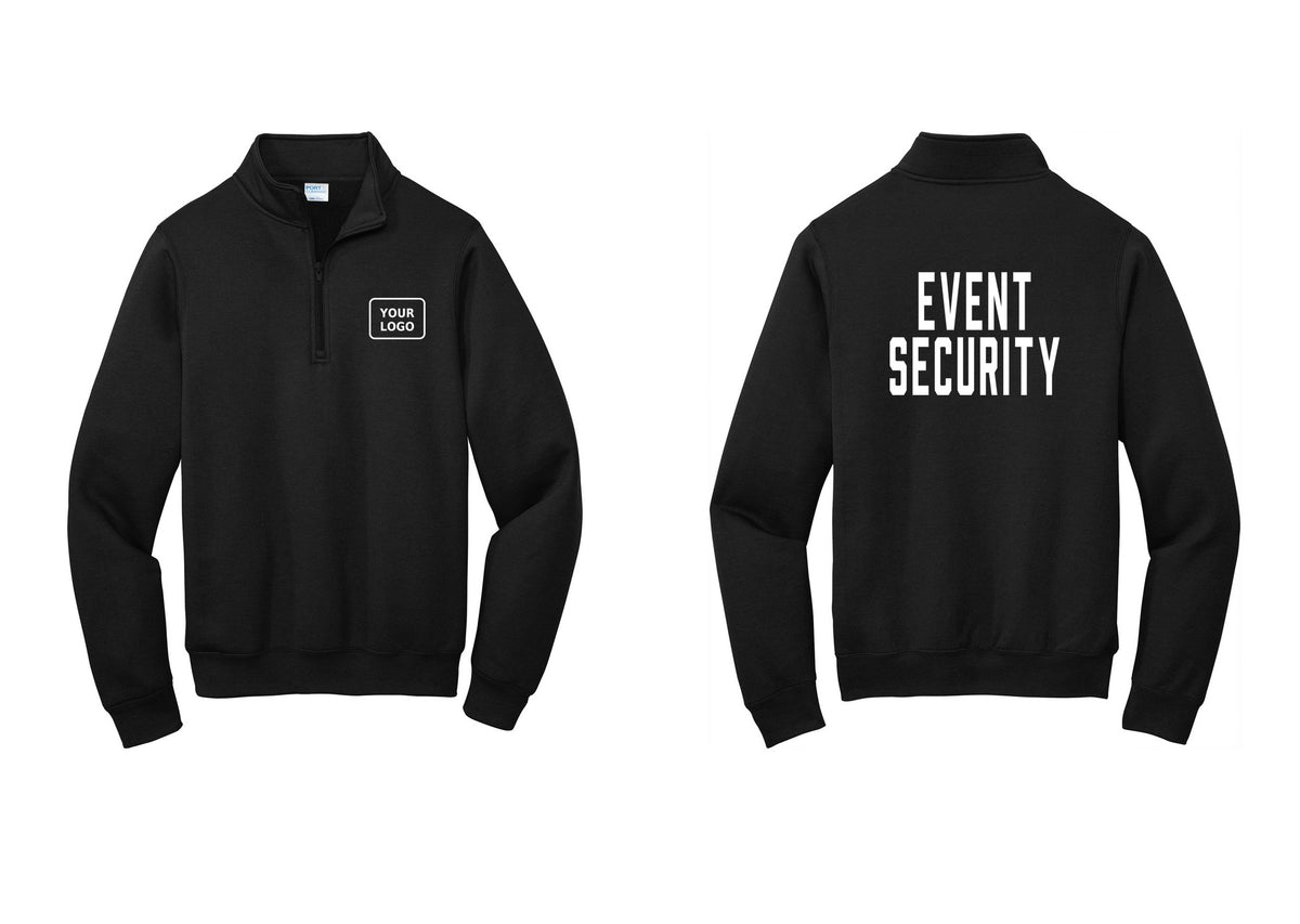 NYC Factory Custom Logo Event Security Cotton Fleece 1/4-Zip Pullover Sweatshirt (Classic) - Your Logo + Back - Black