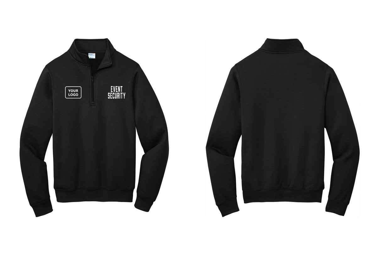 NYC Factory Custom Logo Event Security Cotton Fleece 1/4-Zip Pullover Sweatshirt (Classic) - EVENT SECURITY + Your Logo - Black