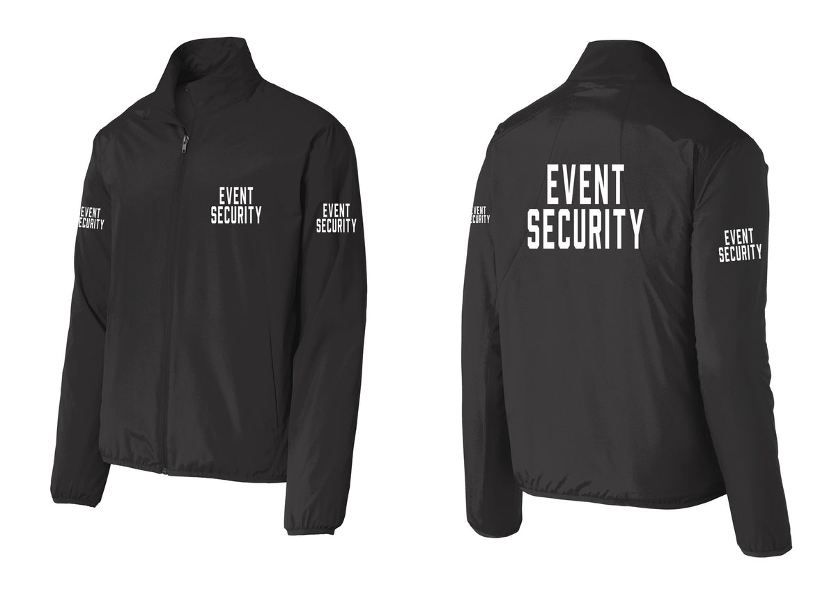 NYC Factory Event Security Windbreaker Full-Zip Jacket (Classic) - Chest + Back + Event Security Sleeves - Black