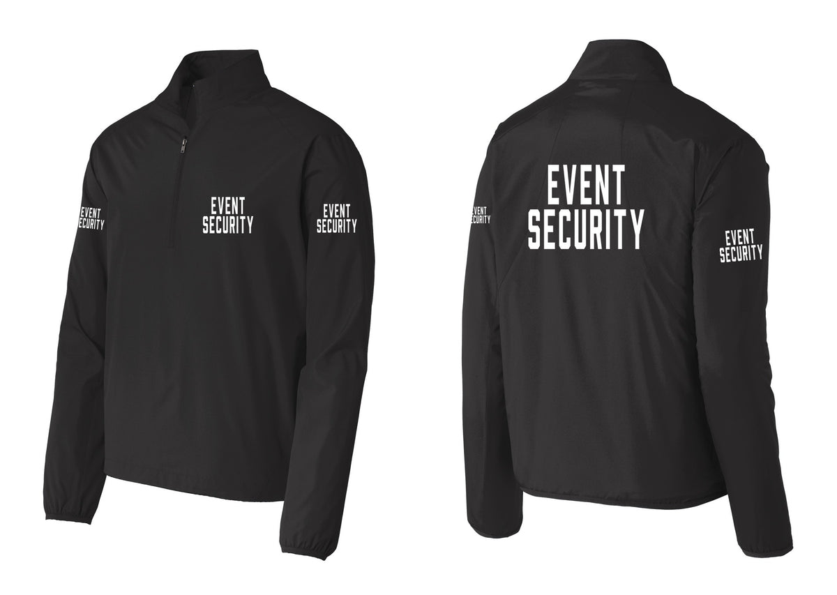NYC Factory Event Security Windbreaker 1/2-Zip Pullover (Classic) - Chest + Back + Event Security Sleeves - Black