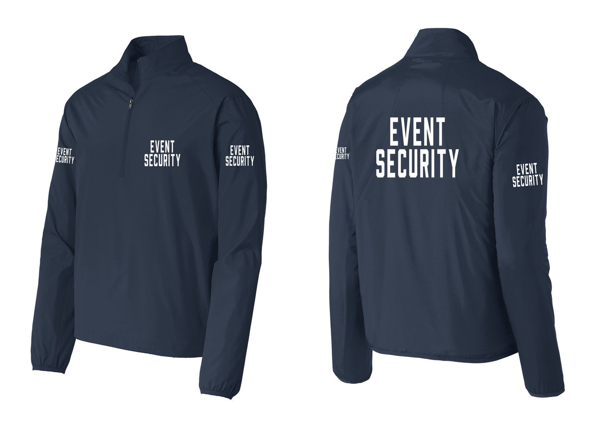 NYC Factory Event Security Windbreaker 1/2-Zip Pullover (Classic) - Chest + Back + Event Security Sleeves - Dress Blue Navy