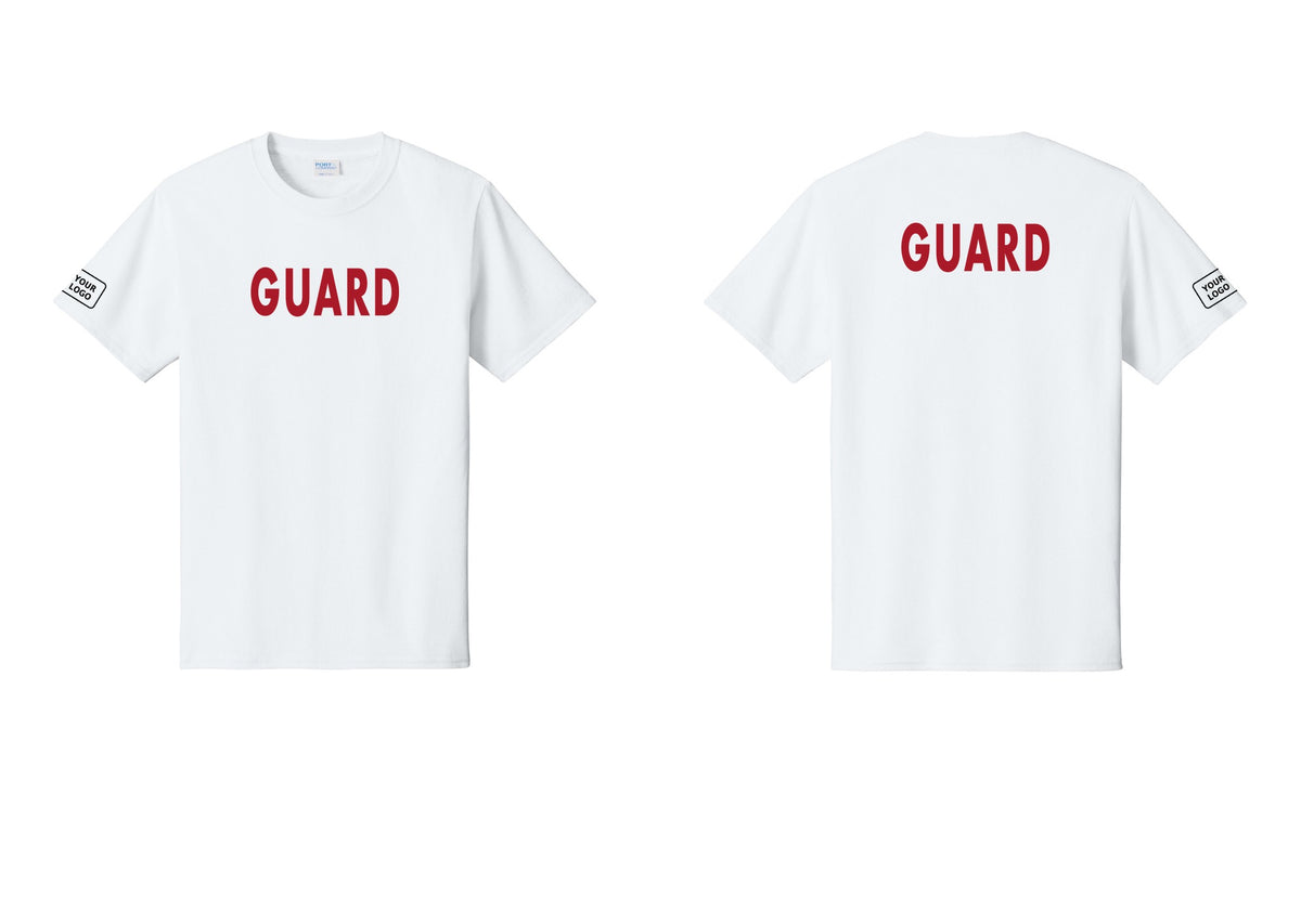 NYC Factory Custom Logo Guard T-Shirt - Front + Back + Your Logo Sleeve - White