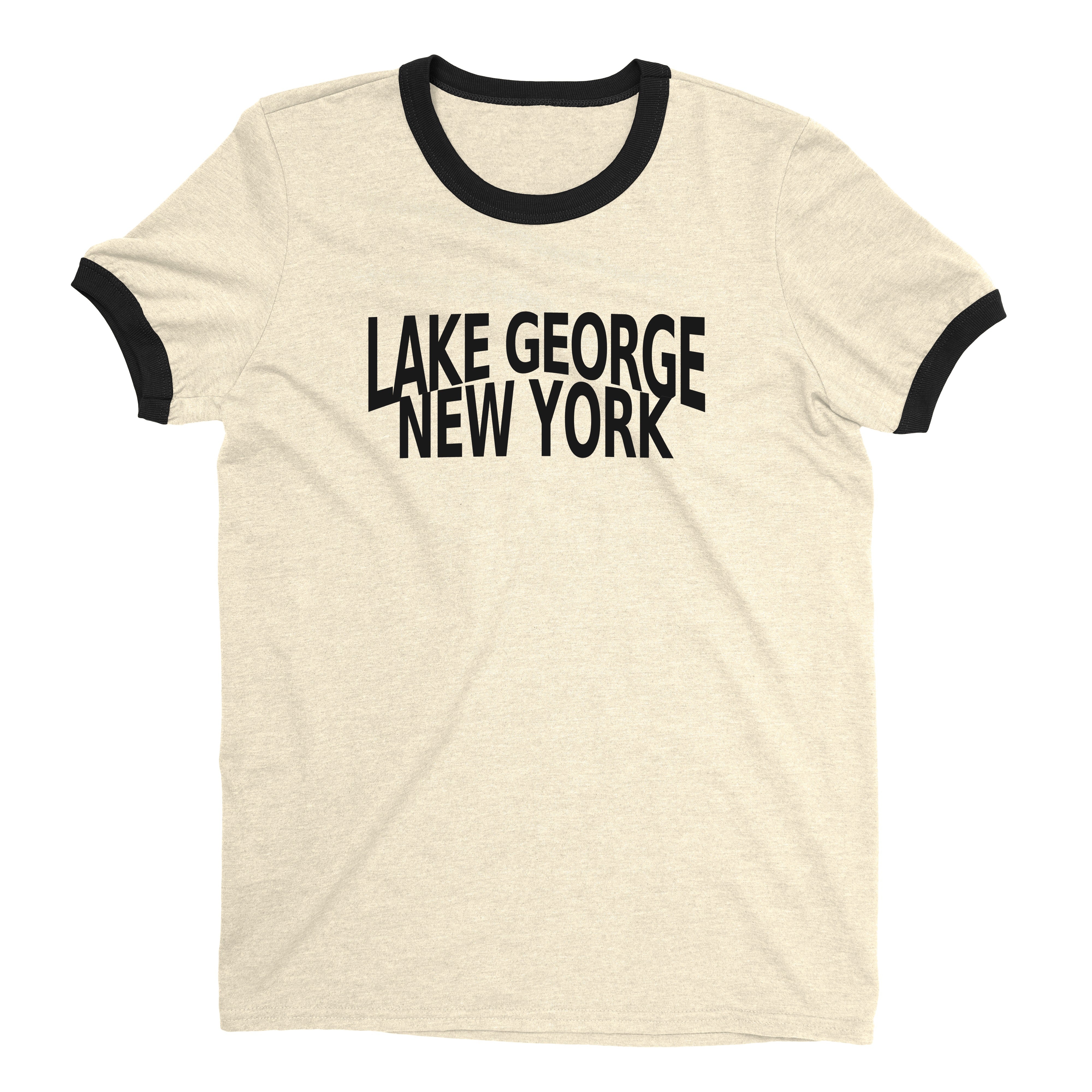 Lake George New York Ringer Tee Retro Style Men's T-Shirt - NYC Factory - Natural