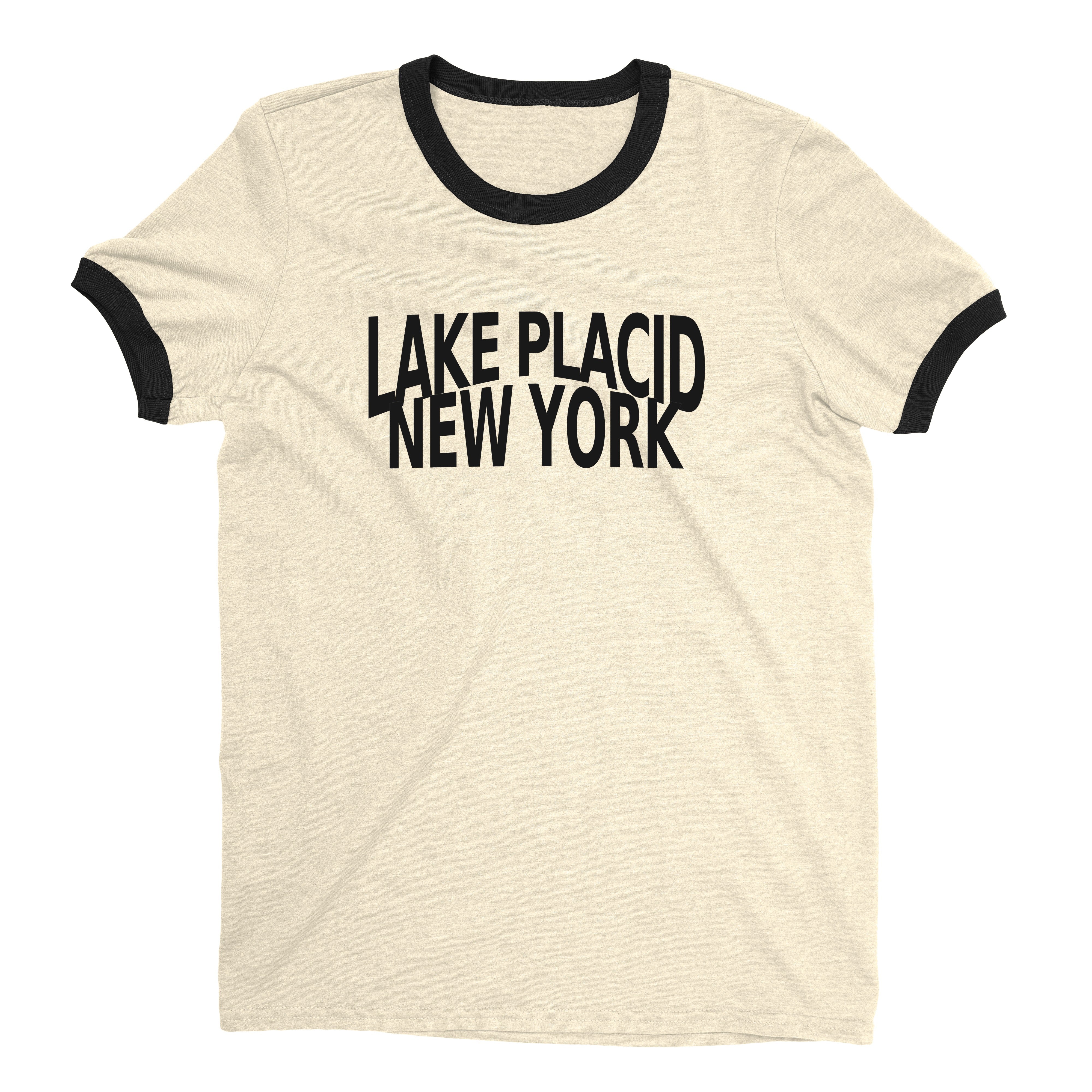 Lake Placid New York Ringer Tee Retro Style Men's T-Shirt - NYC Factory - Natural