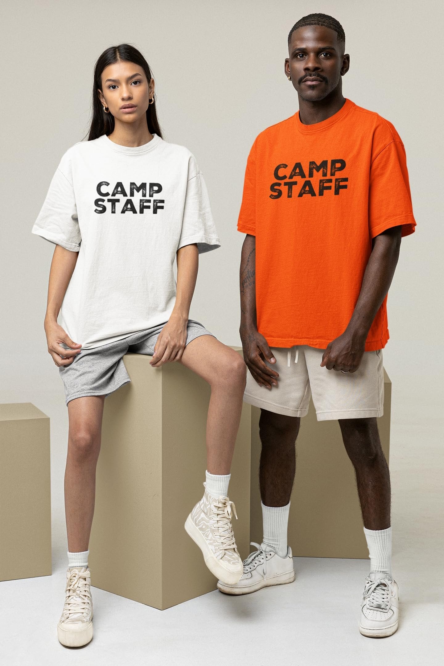 CAMP Staff T-Shirt Summer Counselor Rustic Design Cotton Tee (Front & Back)
