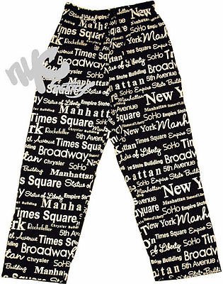 Adult Unisex New York Pajama Lounge Pants Black White Letters