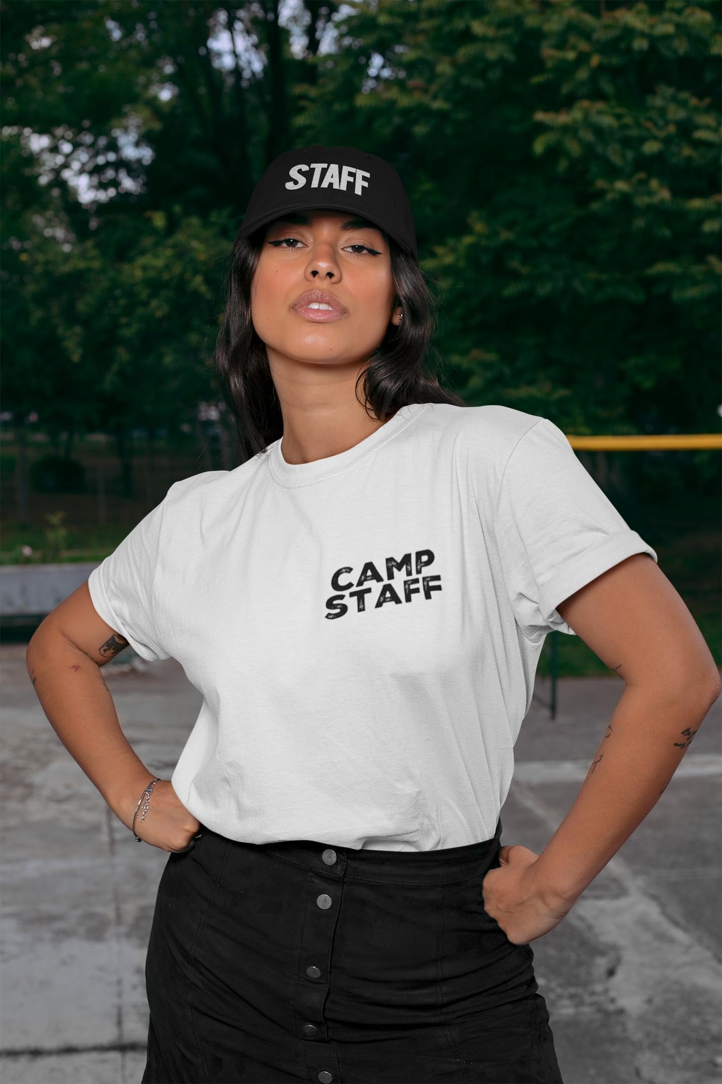 CAMP Staff T-Shirt Summer Counselor Rustic Design Cotton Tee (Chest & Back Print)
