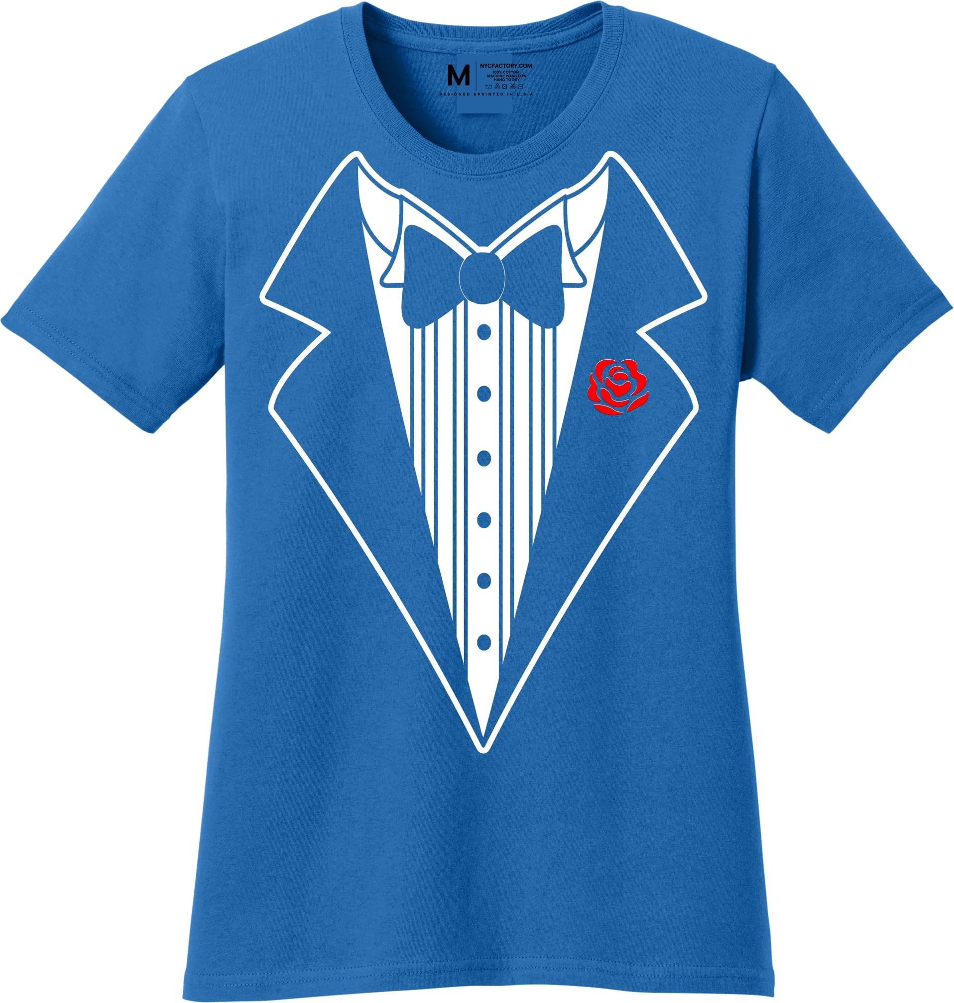 Ladies Faux Tuxedo T-Shirt (Royal Blue & Rose)