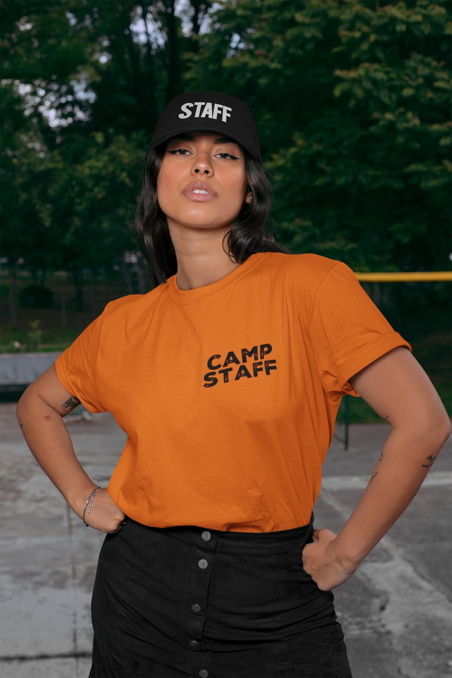 CAMP Staff T-Shirt Summer Counselor Rustic Design Cotton Tee (Chest & Back Print)