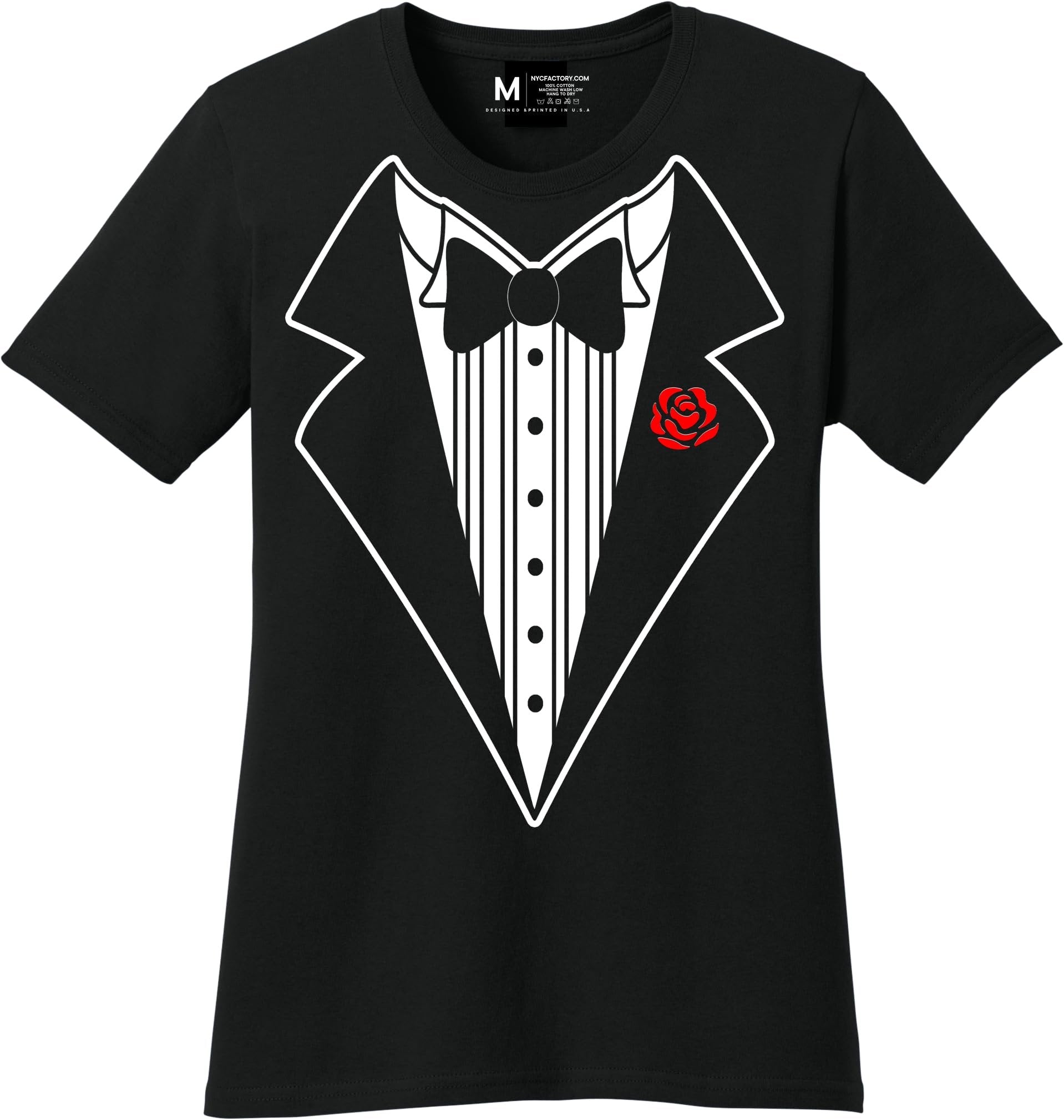 Ladies Faux Tuxedo T-Shirt (Black & Rose)