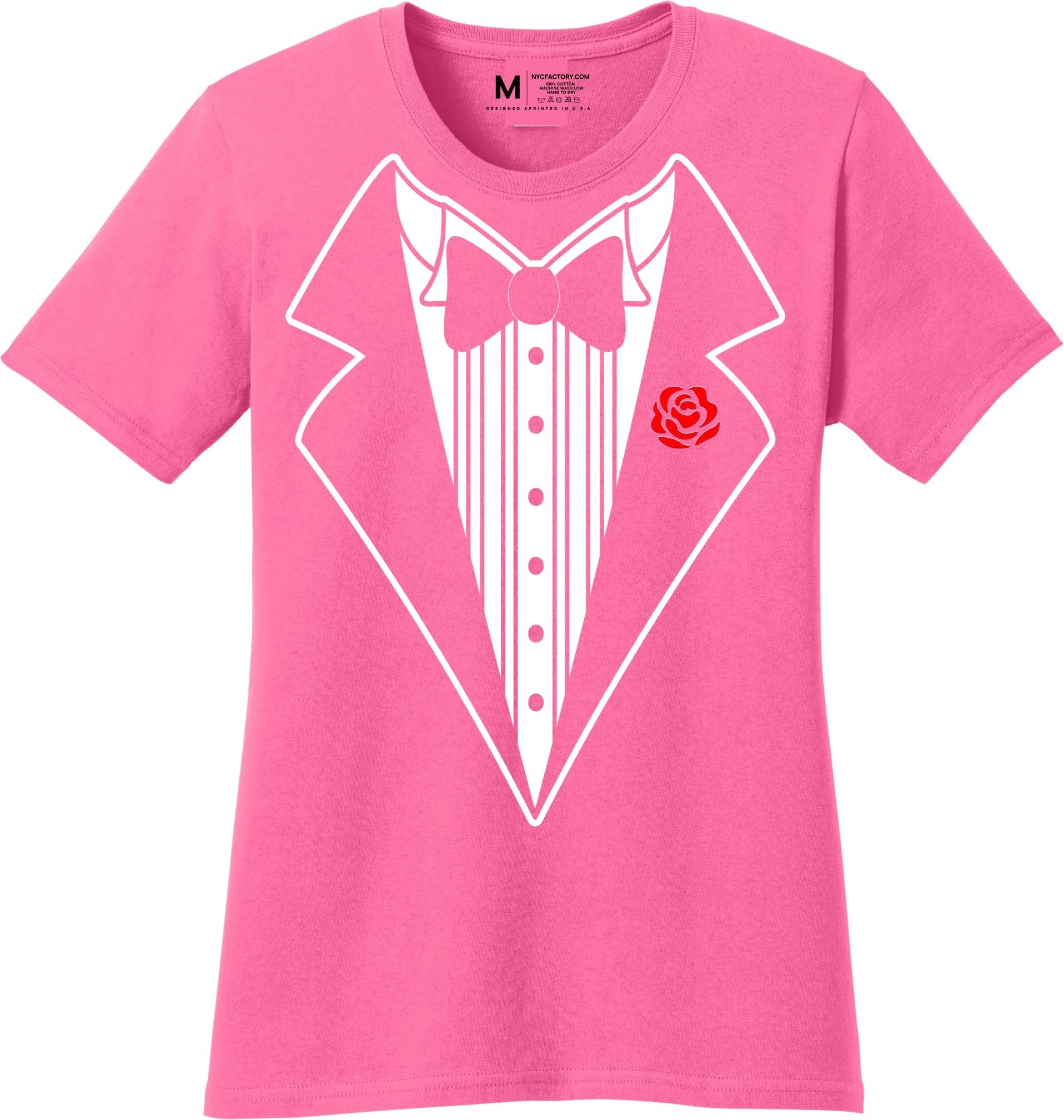 Ladies Faux Tuxedo T-Shirt (Hot Pink & Rose)