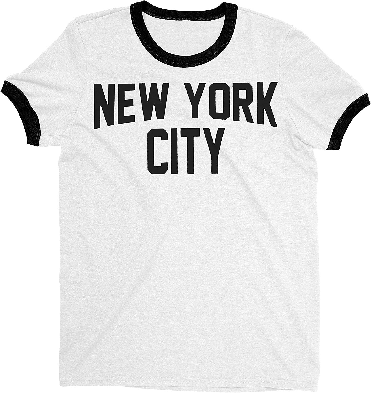 New York City Ringer Tee T-Shirt Retro Style Men's Shirt (White/Black, Regular)