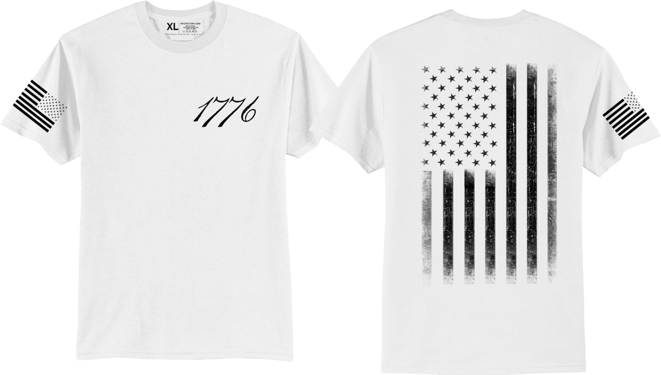Men's USA Flag Tee Patriot Sleeve Print 1776 T-Shirts 4th of July