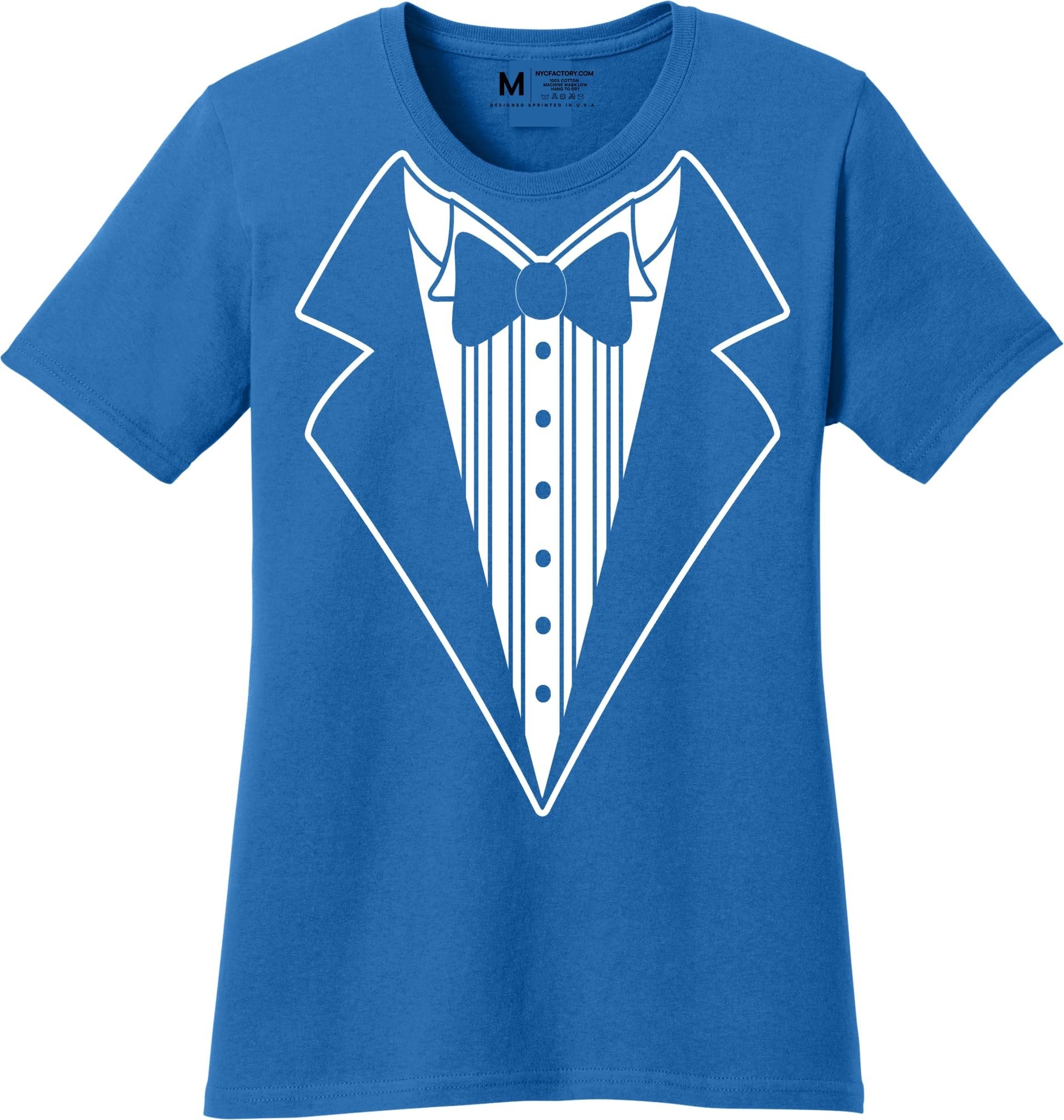 Ladies Faux Tuxedo T-Shirt (Royal Blue, Bowtie)