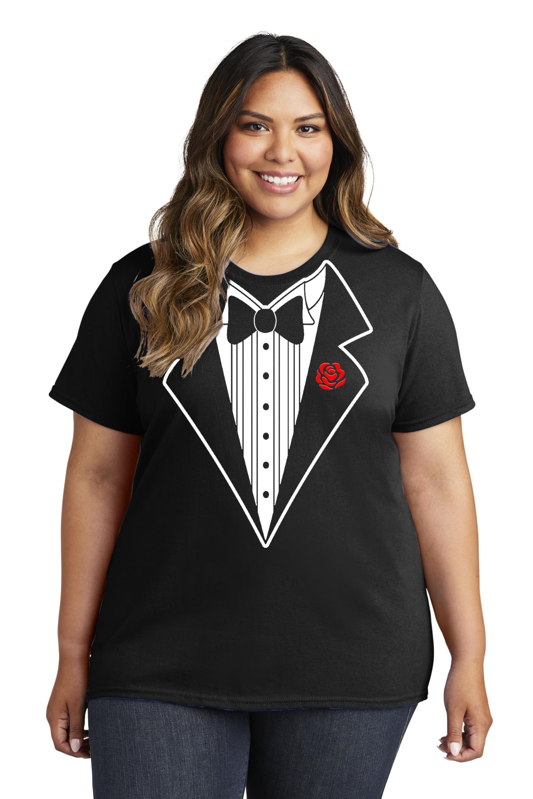 Ladies Faux Tuxedo T-Shirt (Black & Rose)