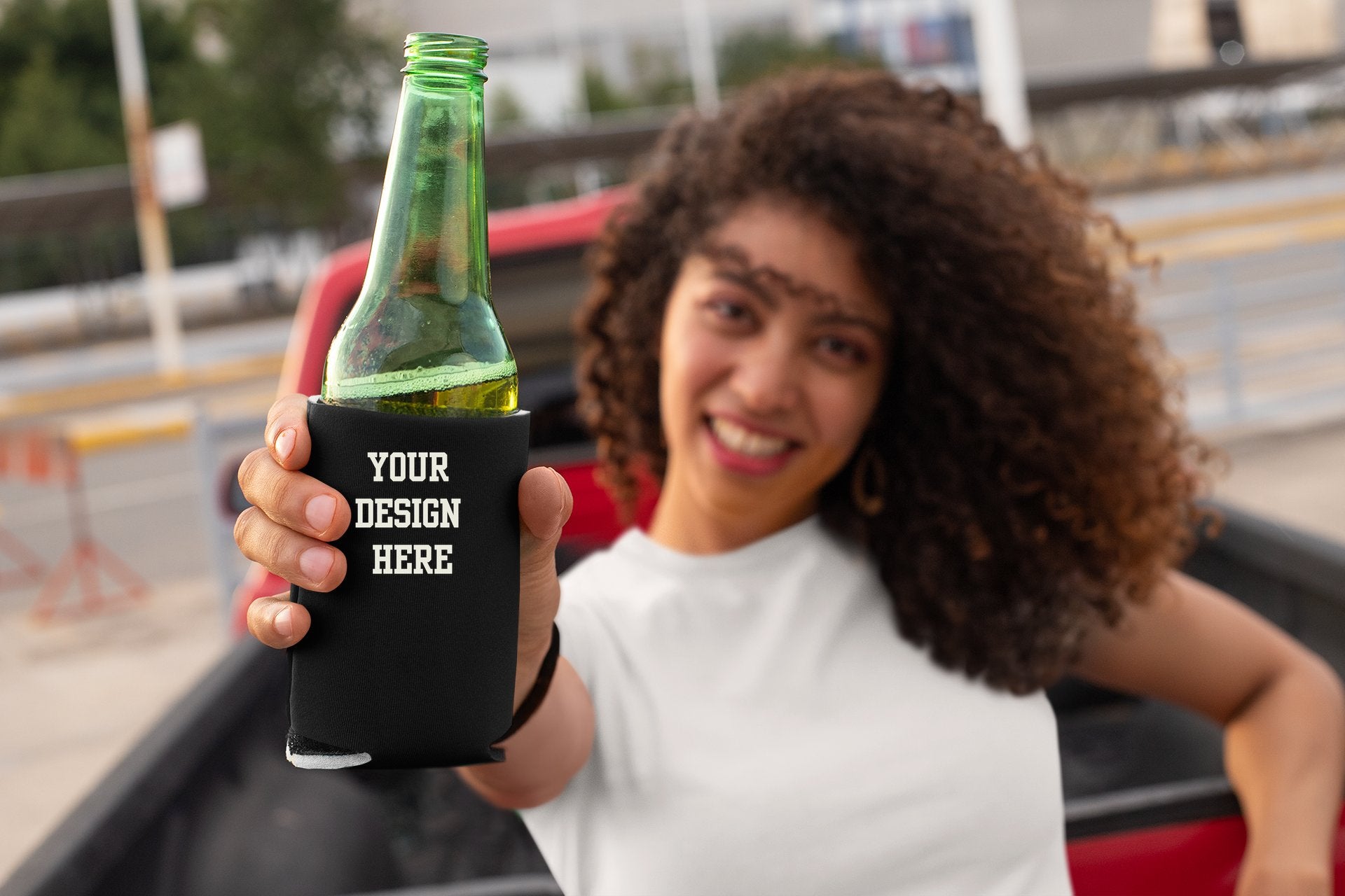 Your Design Here (White) Custom Can Coolers Promotional Black