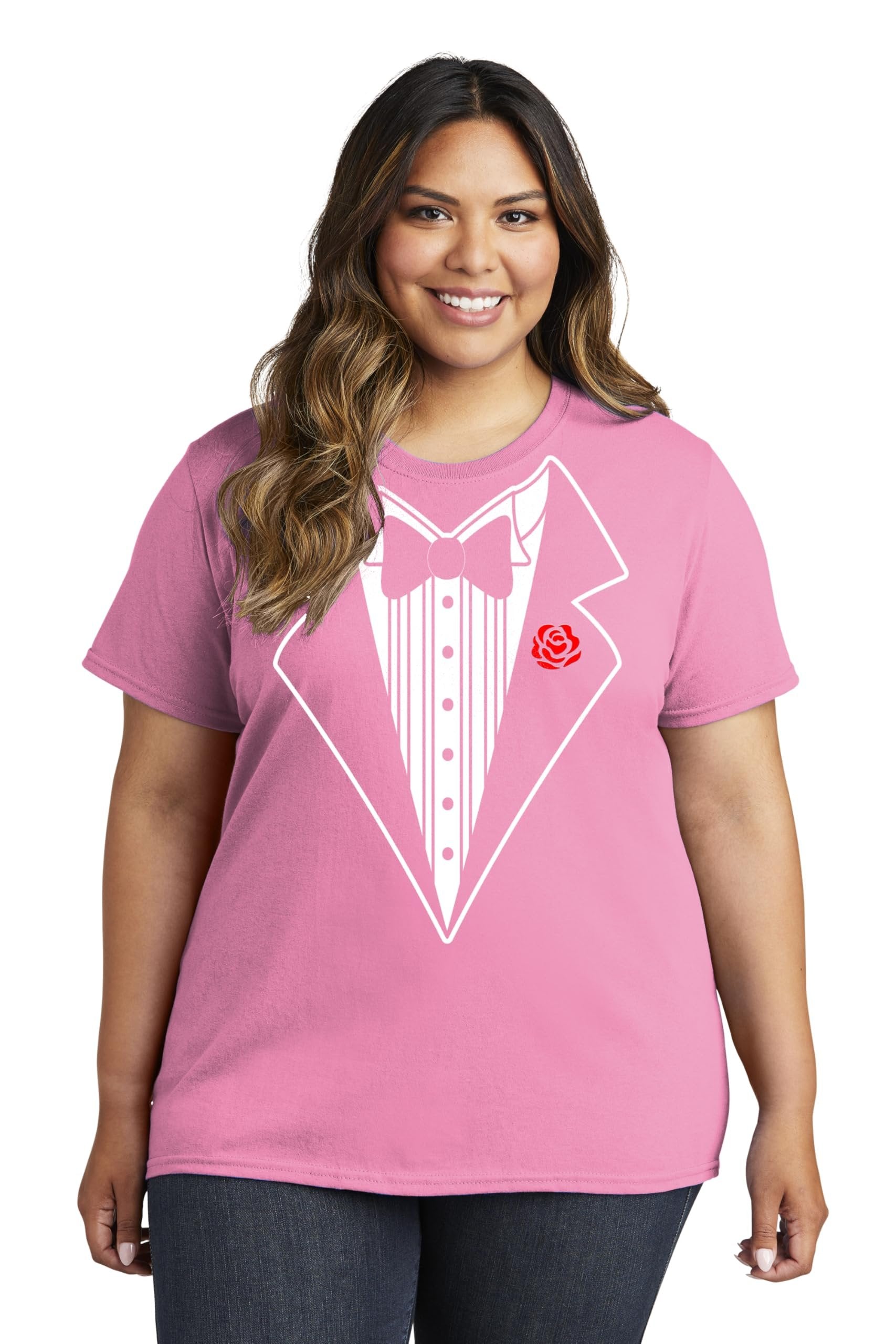 Ladies Faux Tuxedo T-Shirt (Pink & Rose)