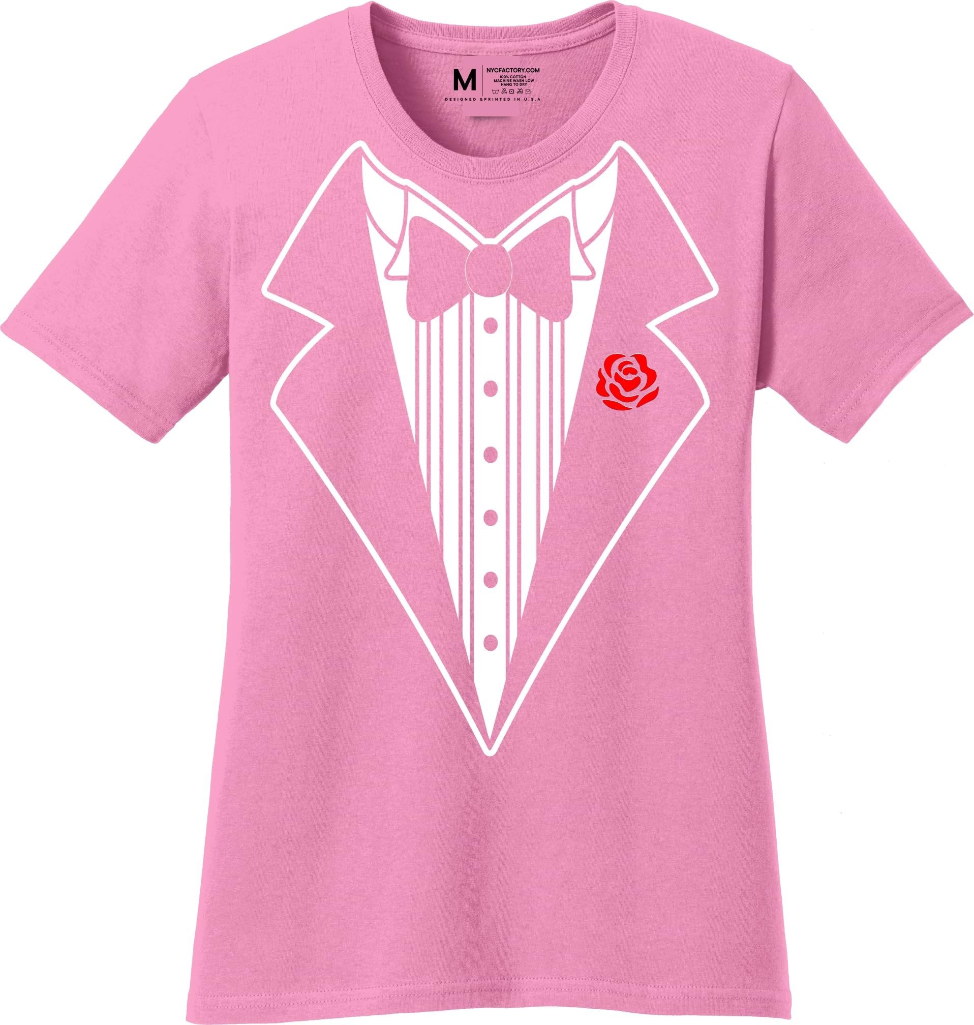 Ladies Faux Tuxedo T-Shirt (Pink & Rose)