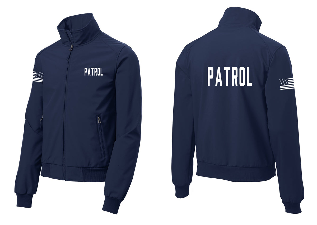 NYC Factory Patrol Soft Shell Bomber Jacket (Classic) - Chest + Back + US Flag Sleeve - Dress Blue Navy