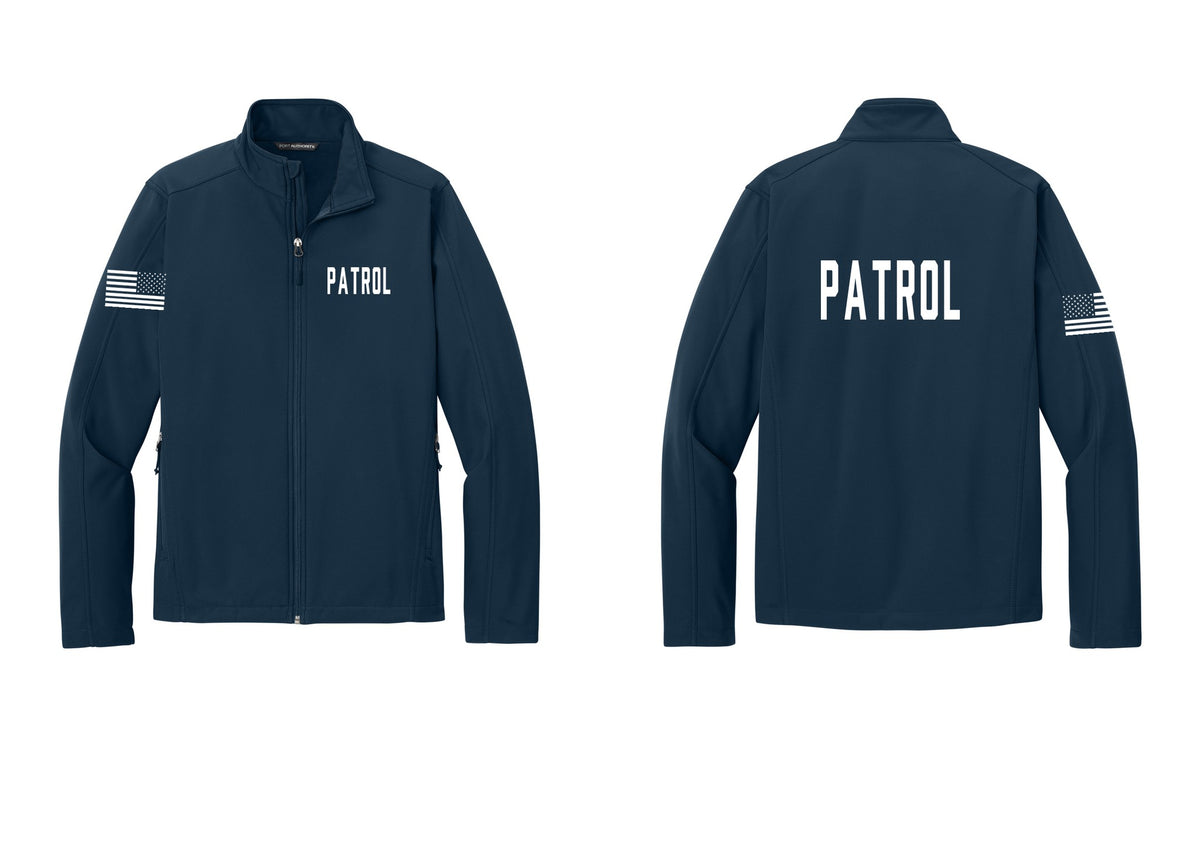 NYC Factory Patrol Soft Shell Jacket (Classic) - Chest + Back + US Flag Sleeve - Dress Blue Navy