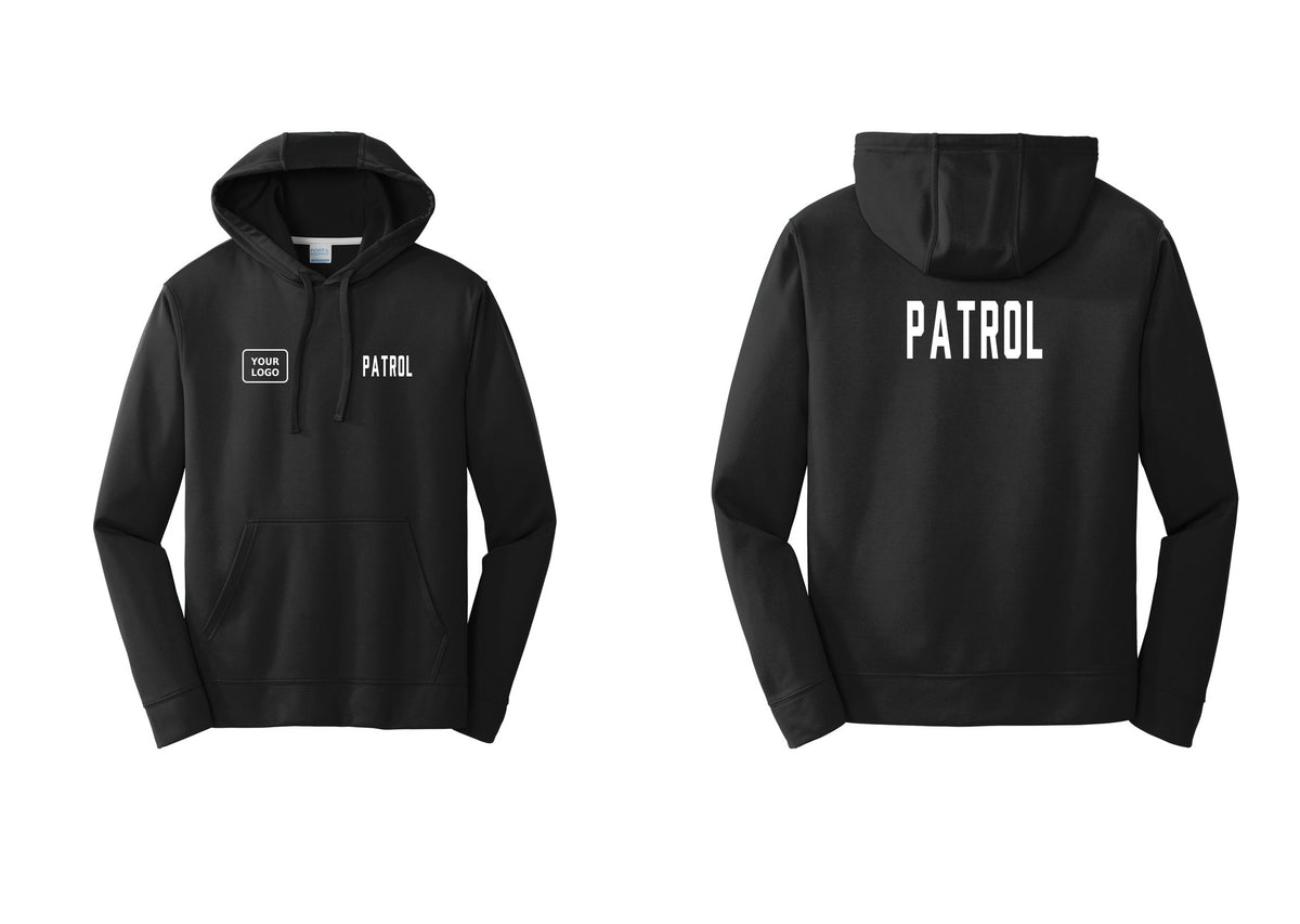 NYC Factory Custom Logo Patrol Performance Hooded Fleece Pullover Sweatshirt (Classic) - PATROL + Your Logo + Back - Black