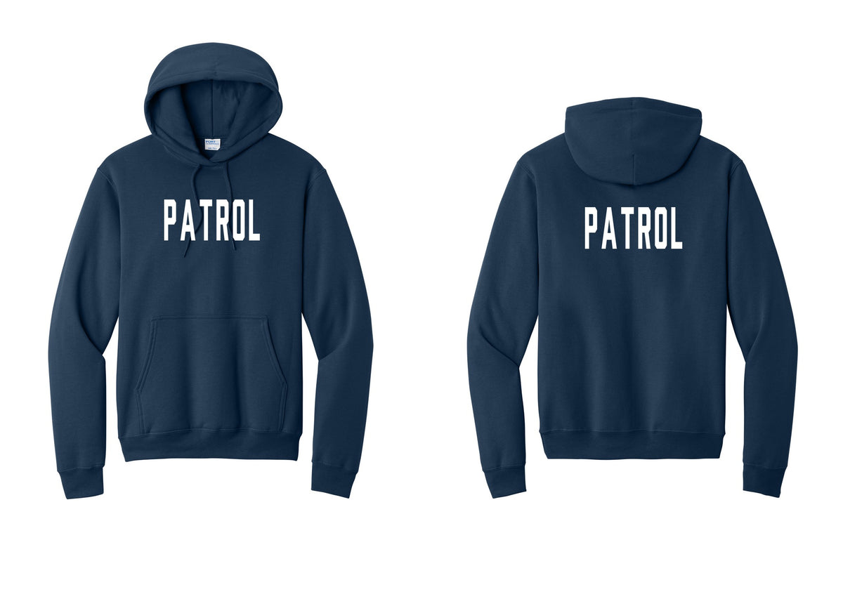NYC Factory Patrol Cotton Fleece Pullover Hoodie (Classic) - Front + Back - Navy