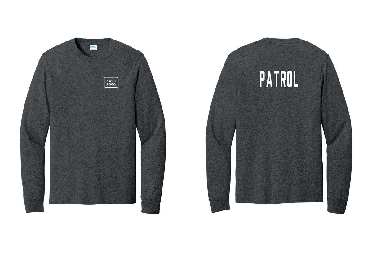 NYC Factory Custom Logo Patrol Cotton Long Sleeve T-Shirt (Classic) - Your Logo + Back - Dark Heather Grey