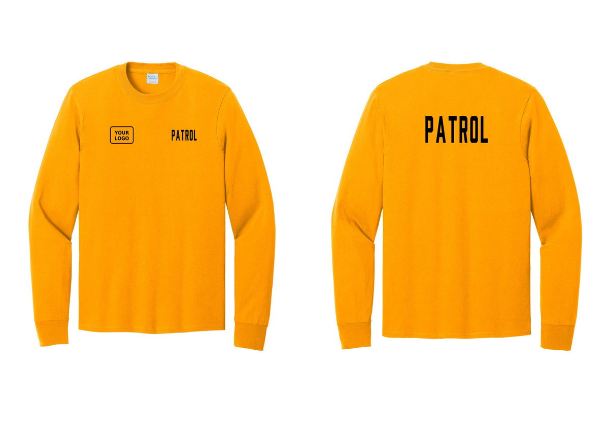 NYC Factory Custom Logo Patrol Cotton Long Sleeve T-Shirt (Classic) - PATROL + Your Logo + Back - Gold