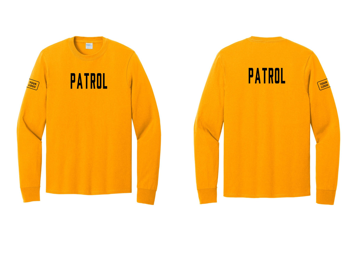 NYC Factory Custom Logo Patrol Cotton Long Sleeve T-Shirt (Classic) - Front + Back + Your Logo Sleeve - Gold