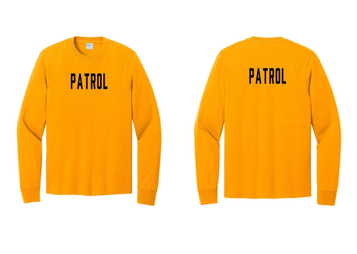 NYC Factory Patrol Cotton Long Sleeve T-Shirt (Classic) - Front + Back - Gold