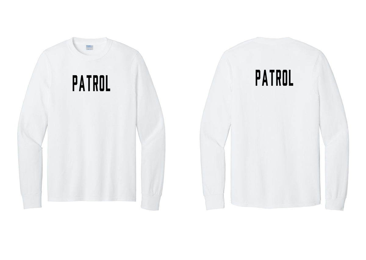 NYC Factory Patrol Cotton Long Sleeve T-Shirt (Classic) - Front + Back - White