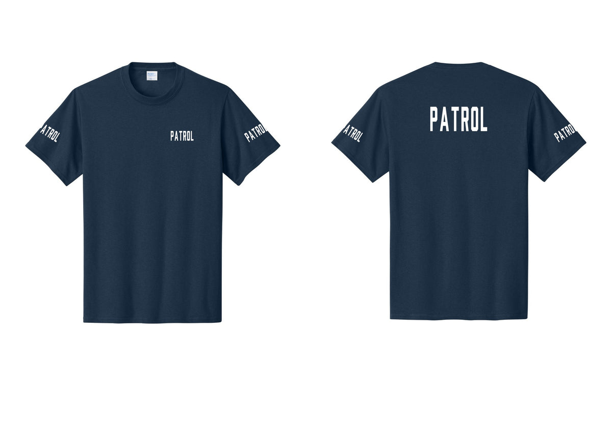 NYC Factory Patrol T-Shirt for Security & Event Teams (Classic) - Chest + Back + Patrol Sleeves - Navy