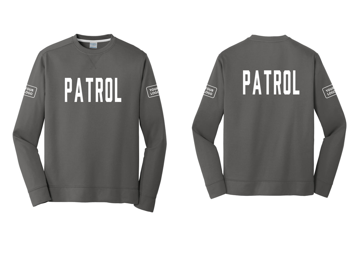 NYC Factory Custom Logo Patrol Performance Fleece Crewneck Sweatshirt (Classic) - Front + Back + Your Logo Sleeves - Charcoal