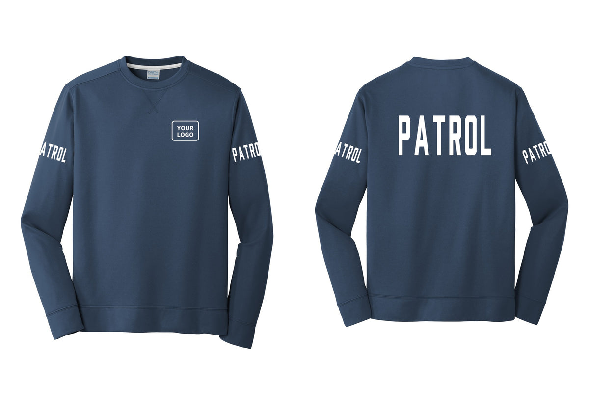 NYC Factory Custom Logo Patrol Performance Fleece Crewneck Sweatshirt (Classic) - Your Logo + Back + Patrol Sleeves - Navy