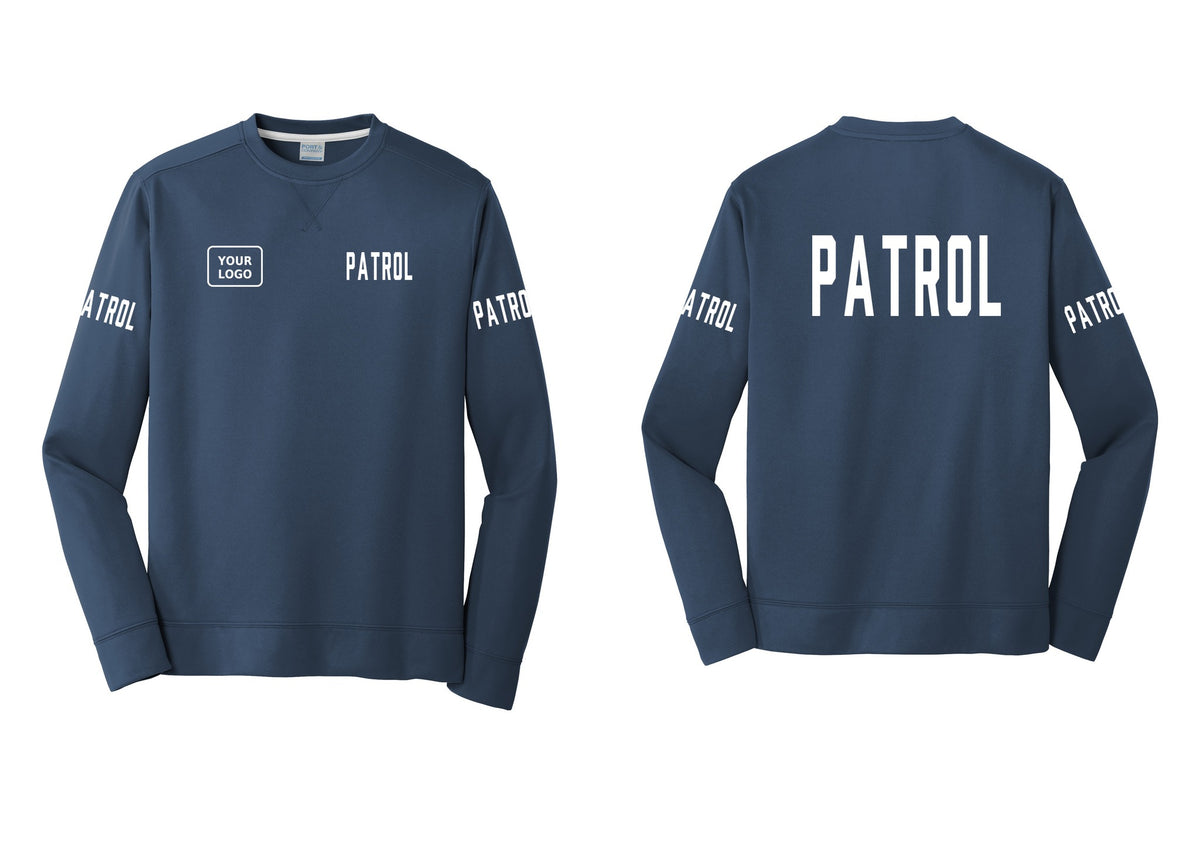 NYC Factory Custom Logo Patrol Performance Fleece Crewneck Sweatshirt (Classic) - PATROL + Your Logo + Back + Patrol Sleeves - Navy