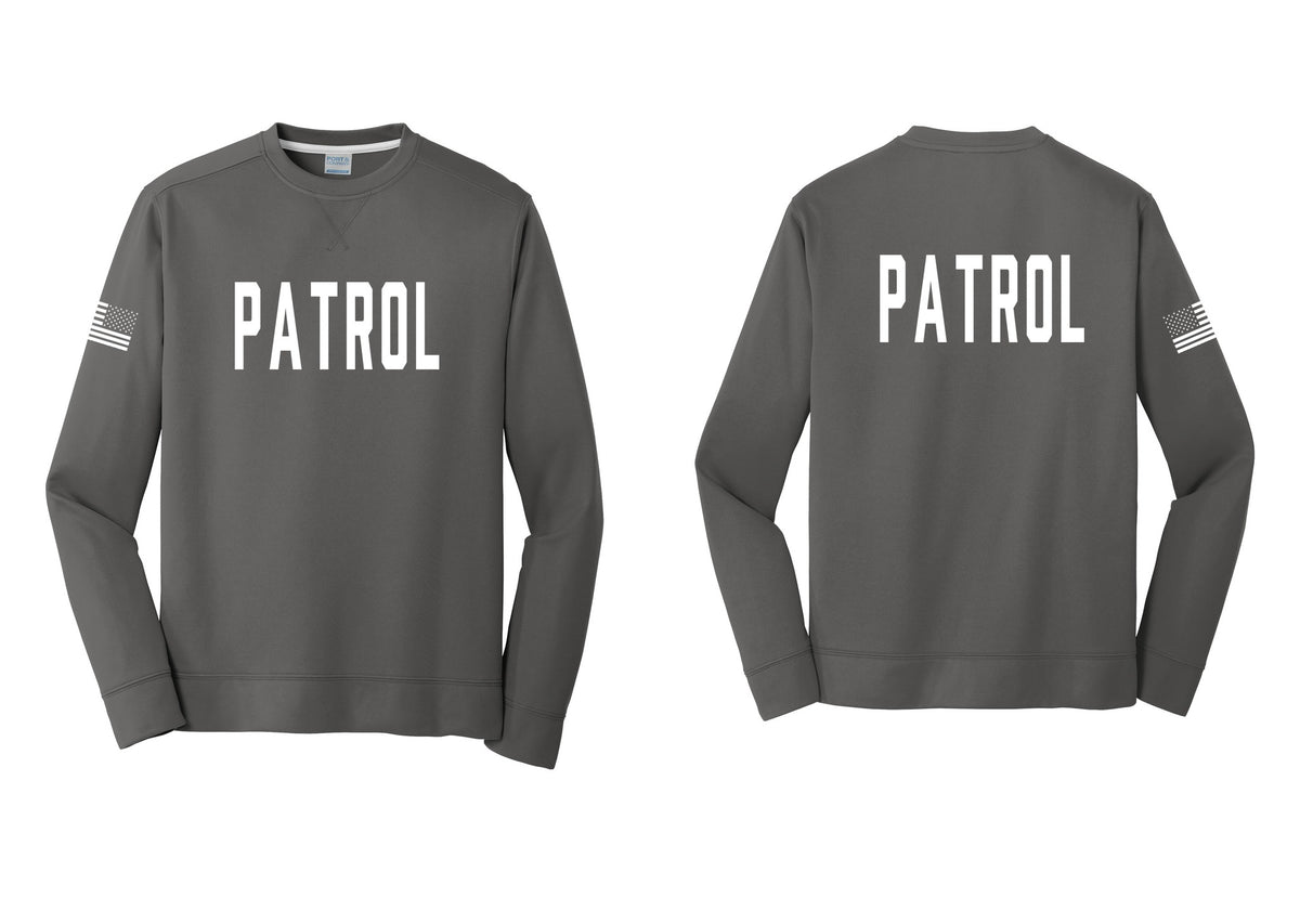 NYC Factory Patrol Performance Fleece Crewneck Sweatshirt (Classic) - Front + Back + US Flag Sleeve - Charcoal