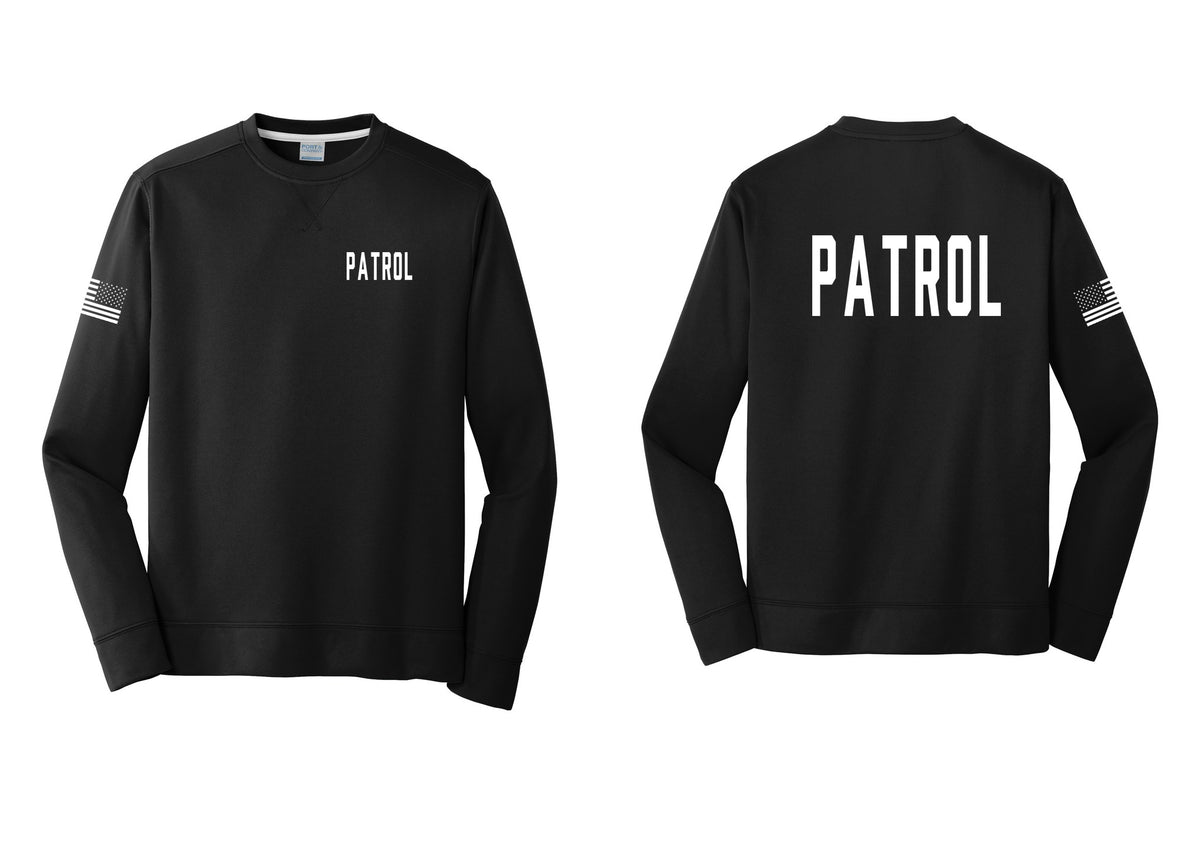 NYC Factory Patrol Performance Fleece Crewneck Sweatshirt (Classic) - Chest + Back + US Flag Sleeve - Black