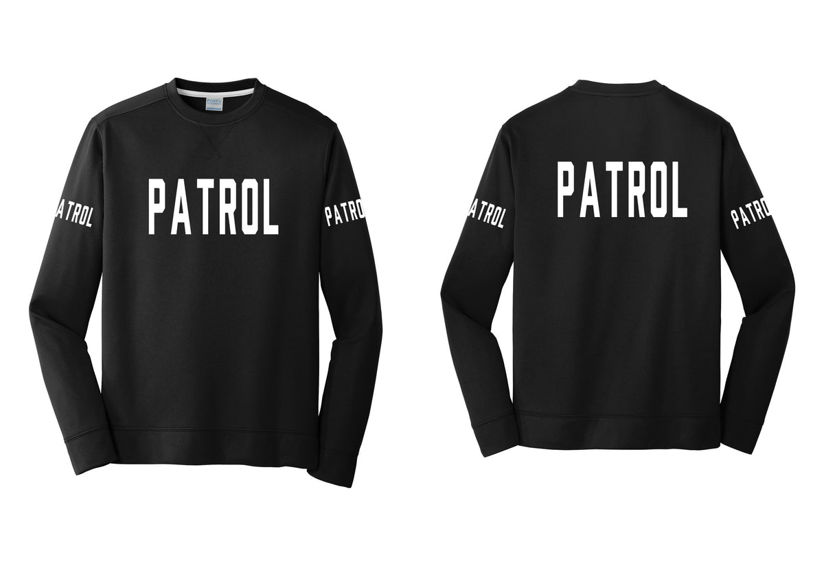 NYC Factory Patrol Performance Fleece Crewneck Sweatshirt (Classic) - Front + Back + Patrol Sleeves - Black