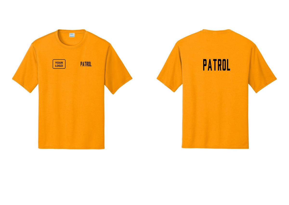NYC Factory Custom Logo Patrol Performance T-Shirt (Classic) - PATROL + Your Logo + Back - Gold