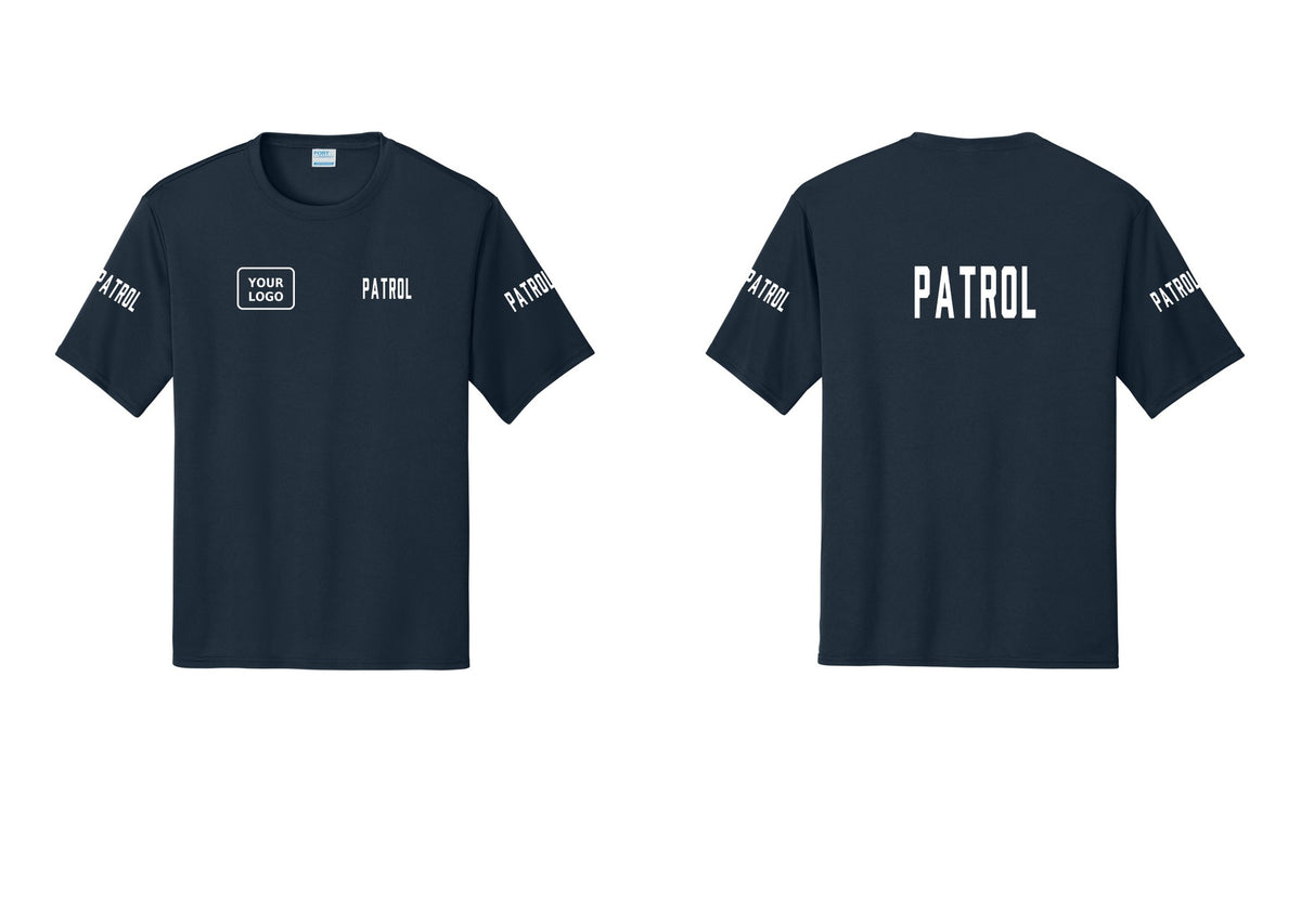 NYC Factory Custom Logo Patrol Performance T-Shirt (Classic) - PATROL + Your Logo + Back + Patrol Sleeves - Navy