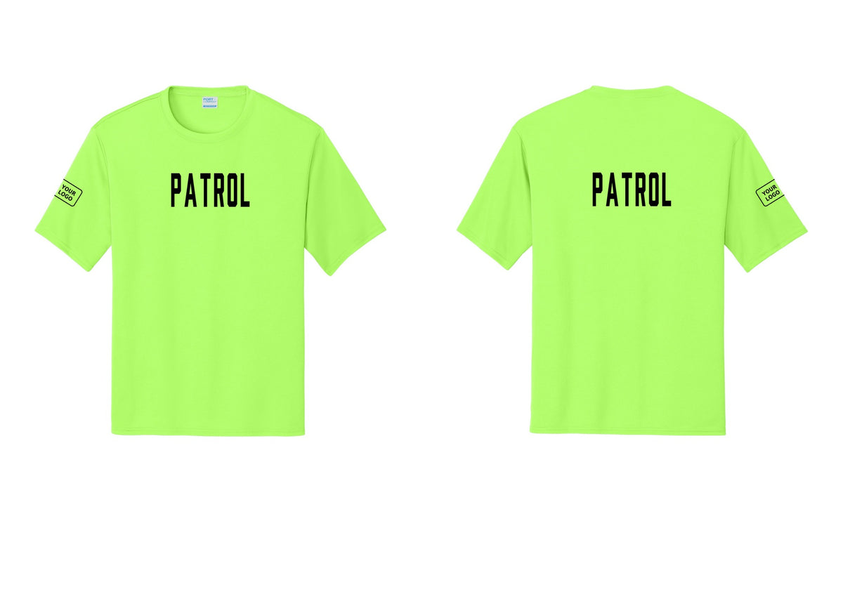 NYC Factory Custom Logo Patrol Performance T-Shirt (Classic) - Front + Back + Your Logo Sleeve - Neon Green