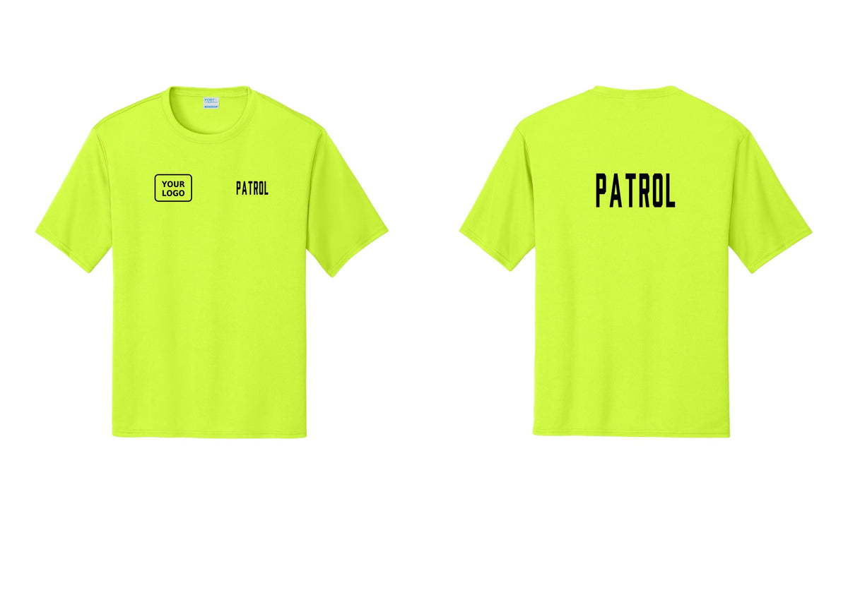 NYC Factory Custom Logo Patrol Performance T-Shirt (Classic) - PATROL + Your Logo + Back - Neon Yellow