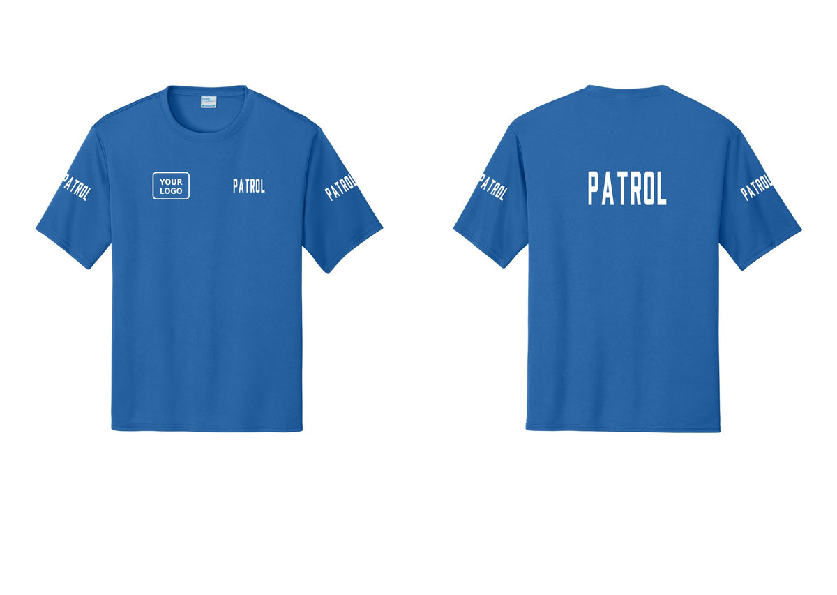 NYC Factory Custom Logo Patrol Performance T-Shirt (Classic) - PATROL + Your Logo + Back + Patrol Sleeves - Royal