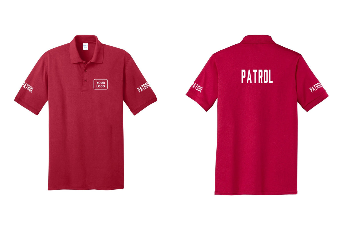 NYC Factory Custom Logo Patrol Polo Shirt (Classic) - Your Logo + Back + Patrol Sleeves - Red