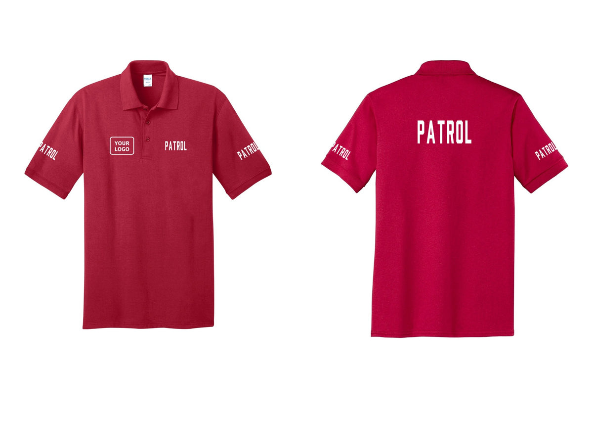 NYC Factory Custom Logo Patrol Polo Shirt (Classic) - PATROL + Your Logo + Back + Patrol Sleeves - Red