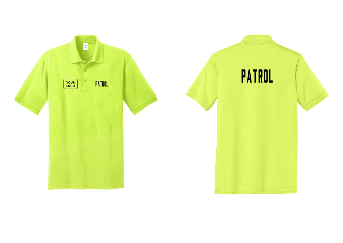 NYC Factory Custom Logo Patrol Polo Shirt (Classic) - PATROL + Your Logo + Back - Safety Green